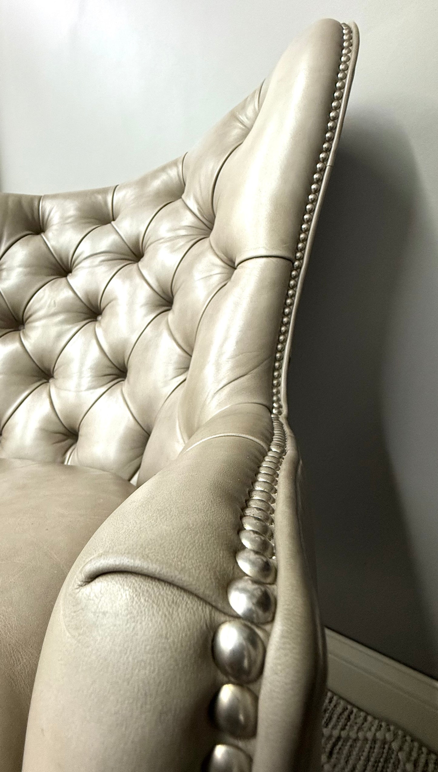 Jessica Charles Chilton Tufted Taupe Leather Chairs