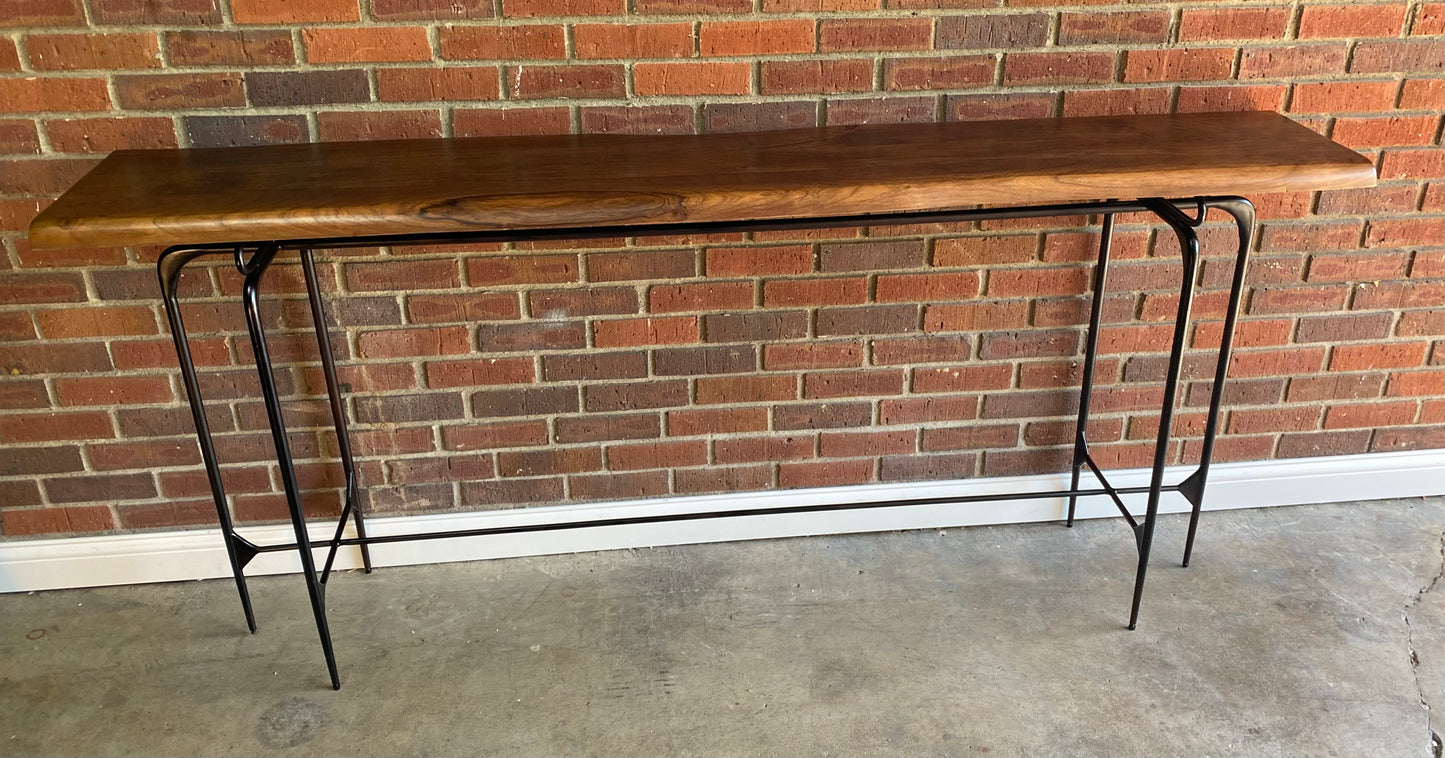 New! MCM Custom Hall Console Table 78”. Live Edge Walnut Top