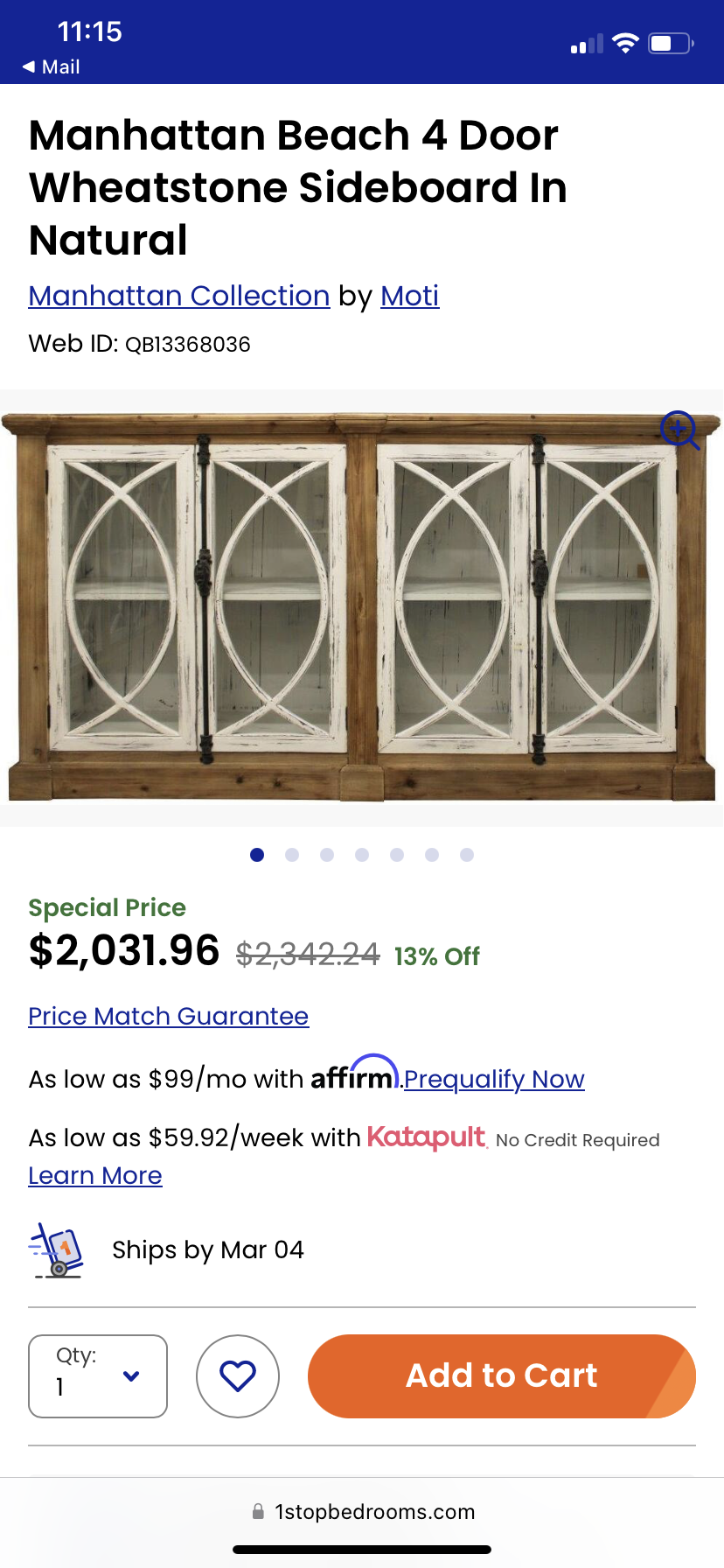 New! Manhattan Beach 4 Door Wheatstone Sideboard