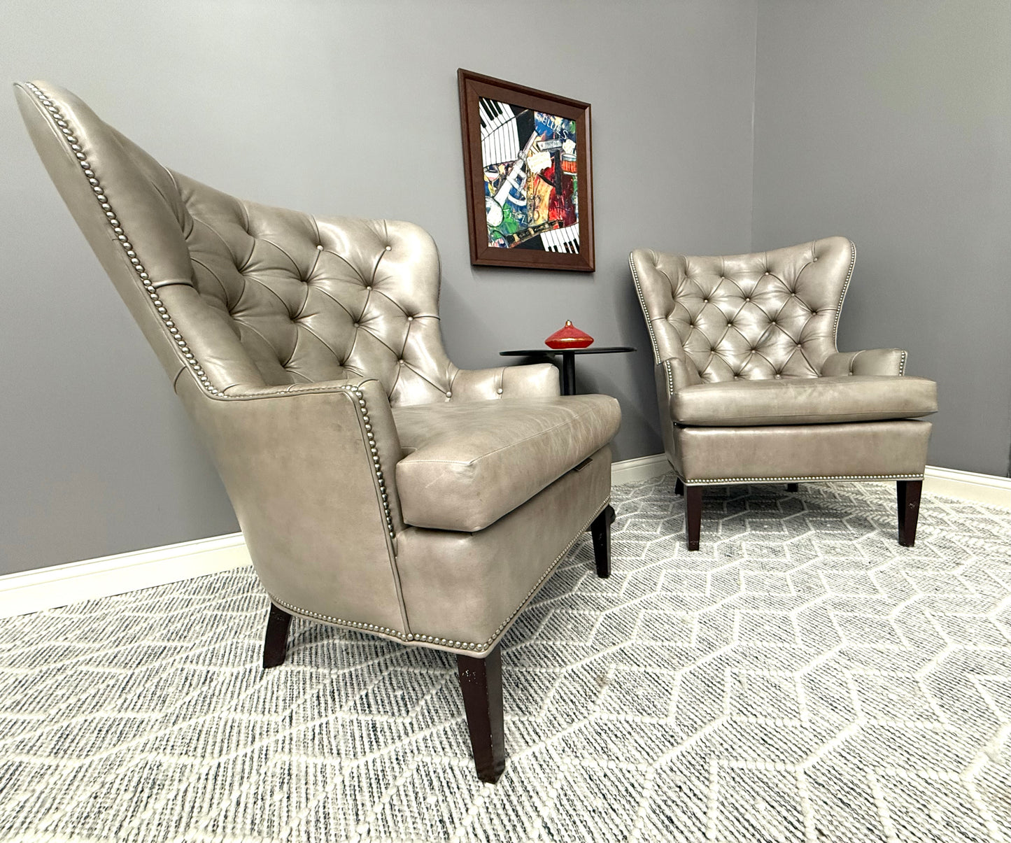 Jessica Charles Chilton Tufted Taupe Leather Chairs