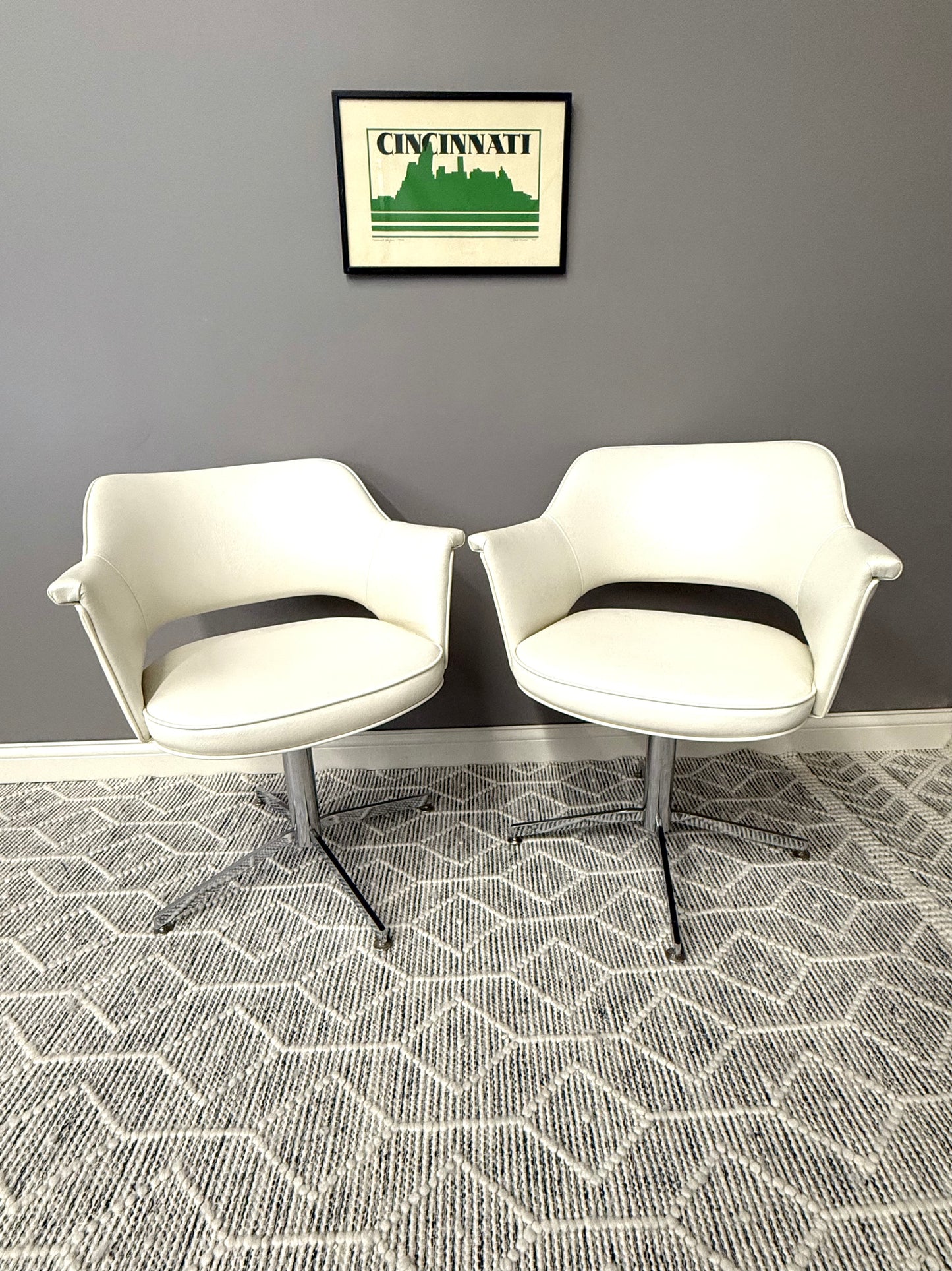 White MCM Swivel Chair Set