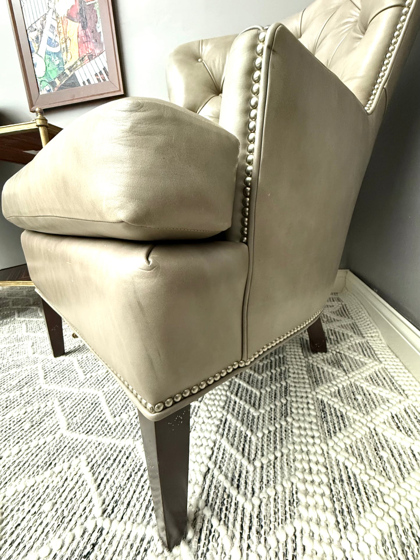 Jessica Charles Chilton Tufted Taupe Leather Chairs