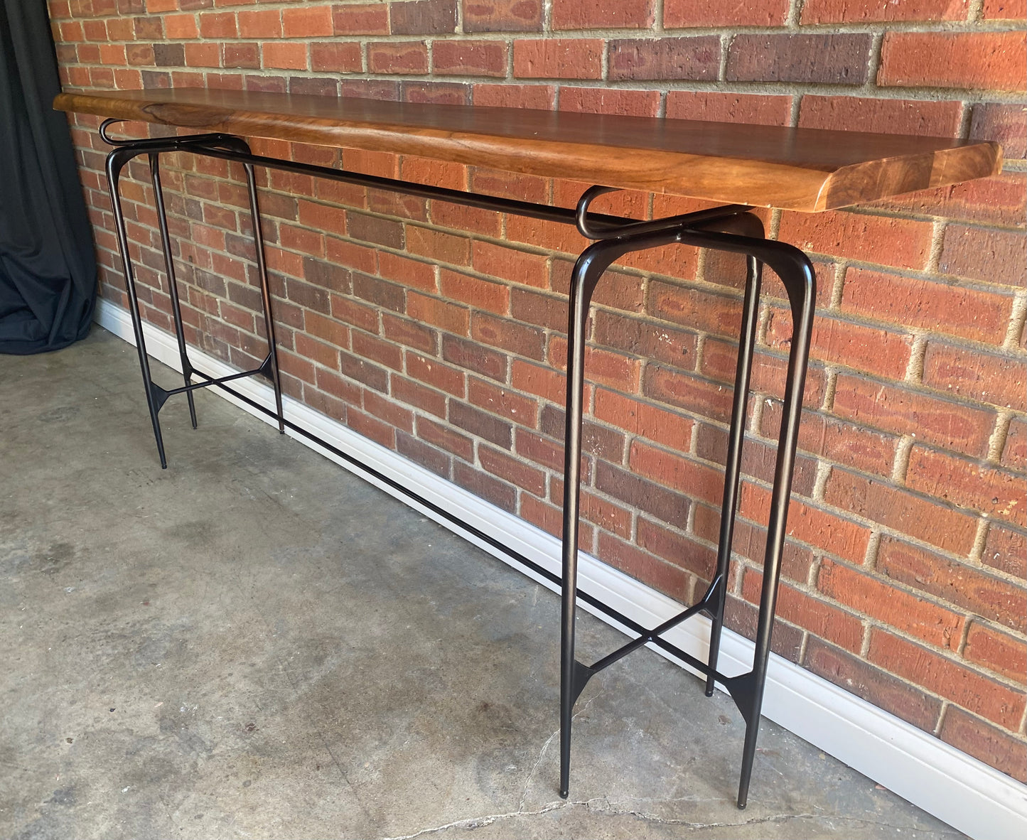 New! MCM Custom Hall Console Table 78”. Live Edge Walnut Top