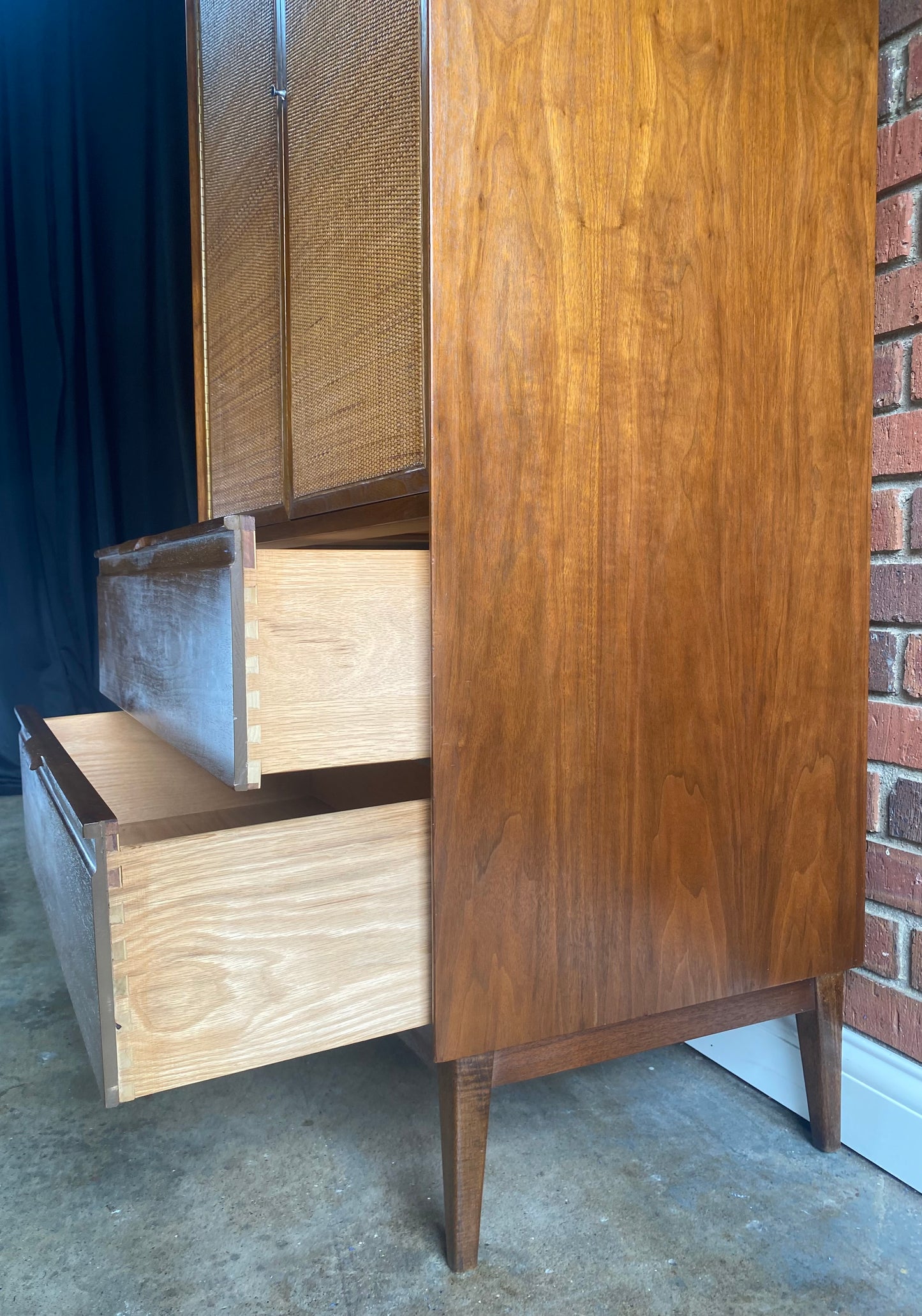 1,900-trade discount! American of Martinsville, MCM Cane front Wardrobe, Armoire, Dresser