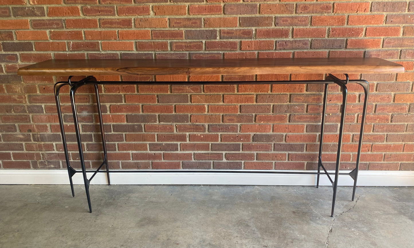 New! MCM Custom Hall Console Table 78”. Live Edge Walnut Top