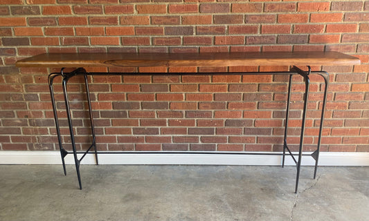 New! MCM Custom Hall Console Table 78”. Live Edge Walnut Top