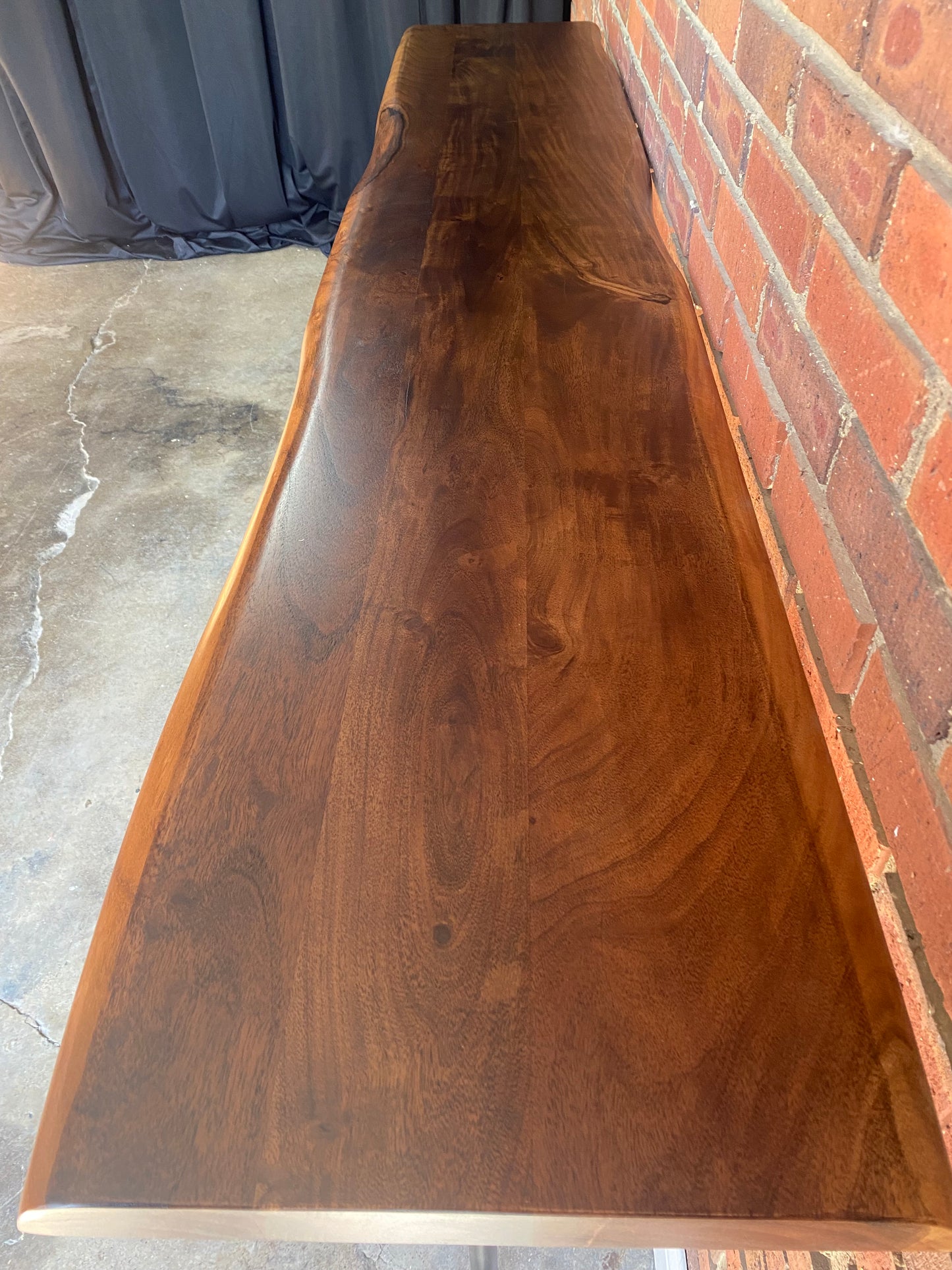 New! MCM Custom Hall Console Table 78”. Live Edge Walnut Top