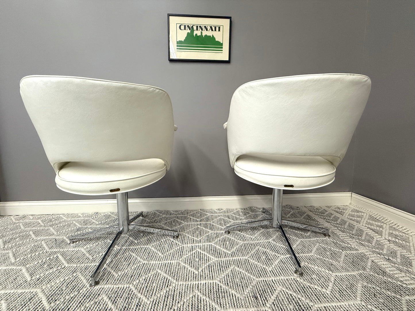 White MCM Swivel Chair Set