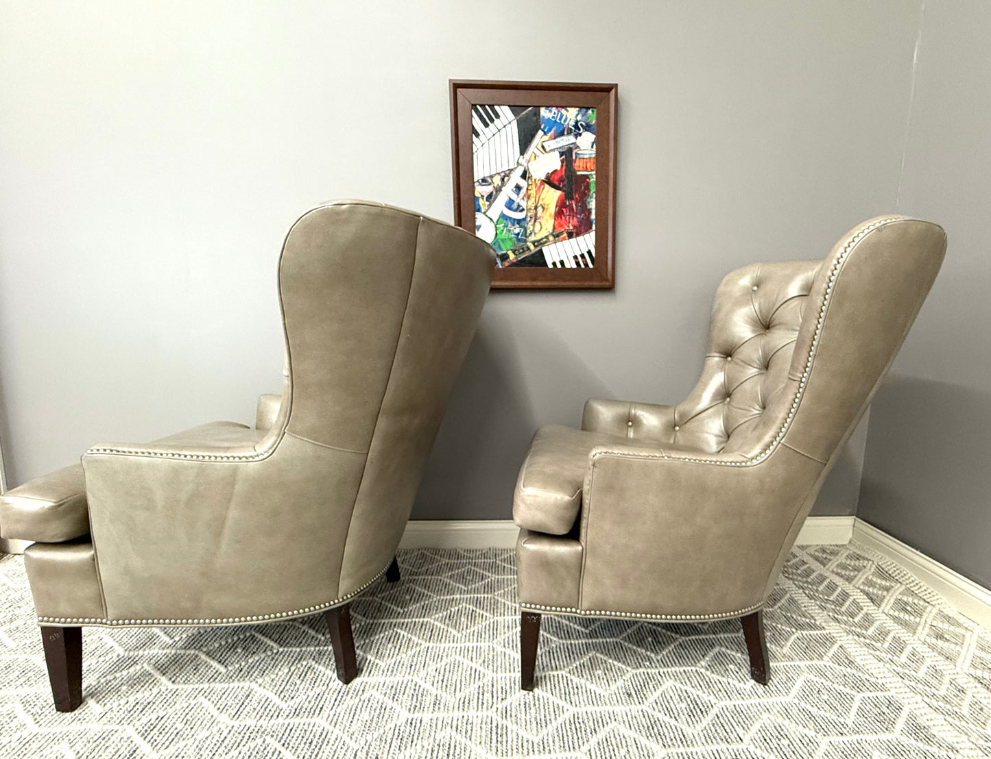 Jessica Charles Chilton Tufted Taupe Leather Chairs