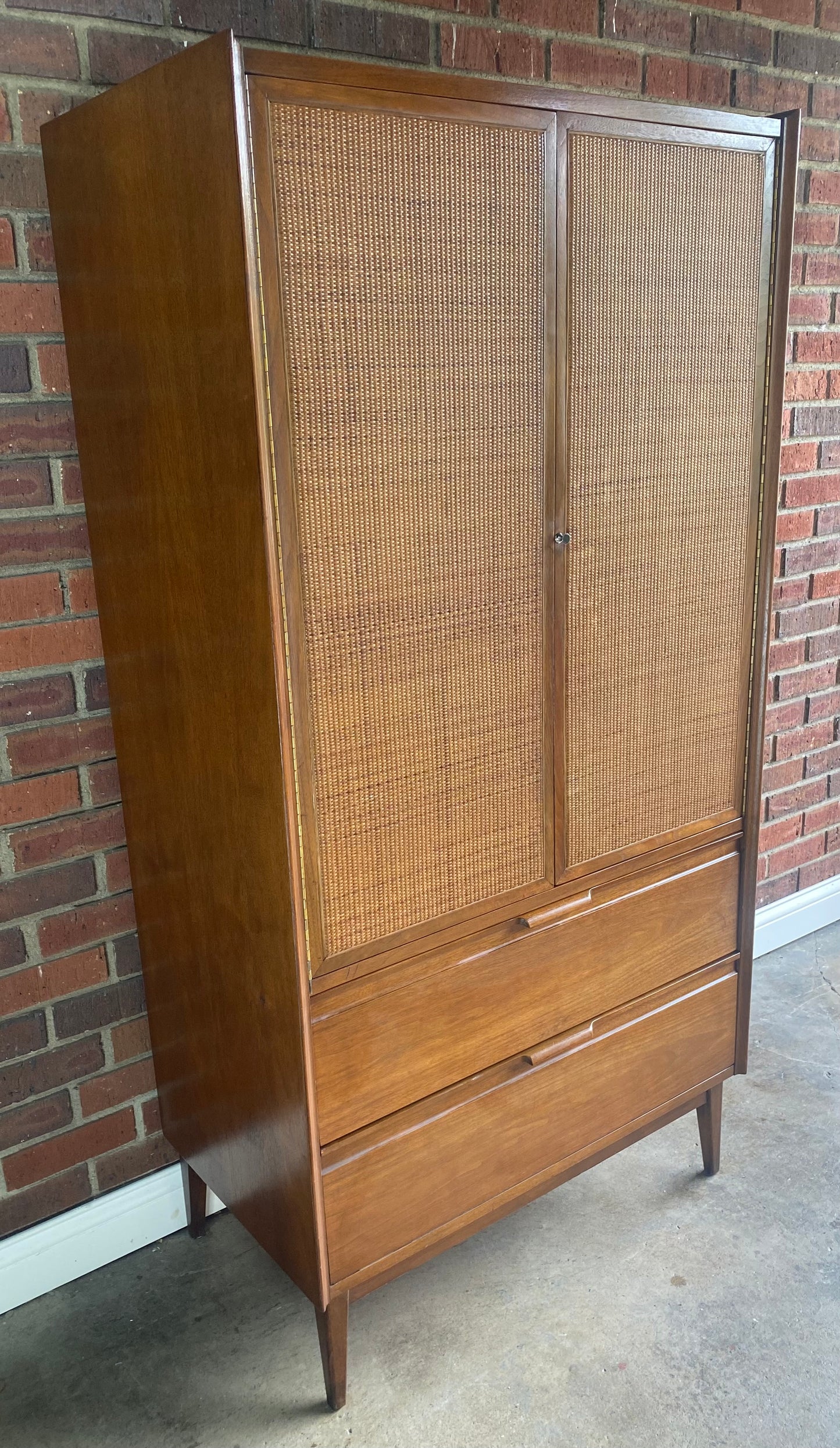 1,900-trade discount!  American of Martinsville, MCM Cane front Wardrobe, Armoire, Dresser