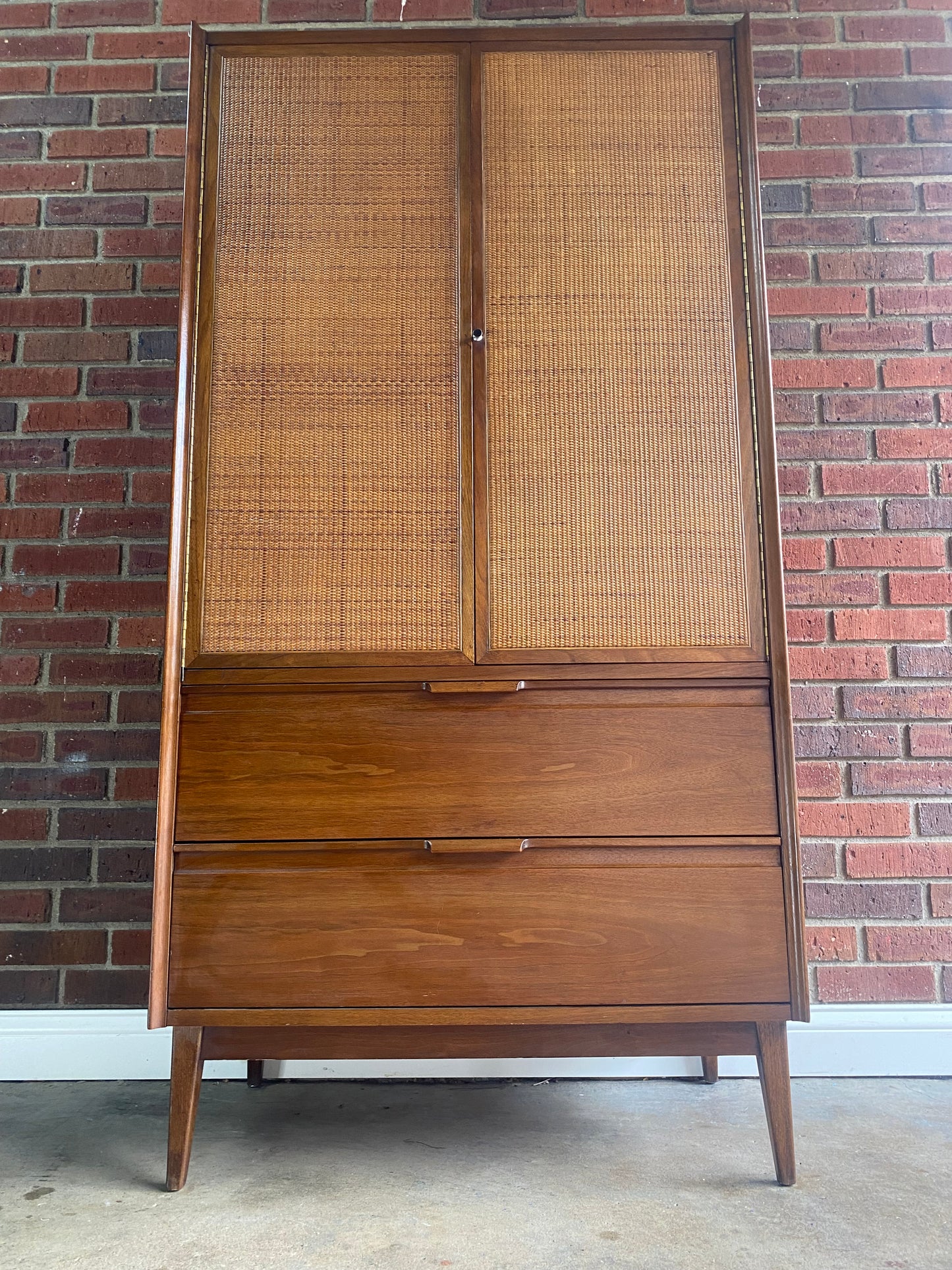 1,900-trade discount!  American of Martinsville, MCM Cane front Wardrobe, Armoire, Dresser