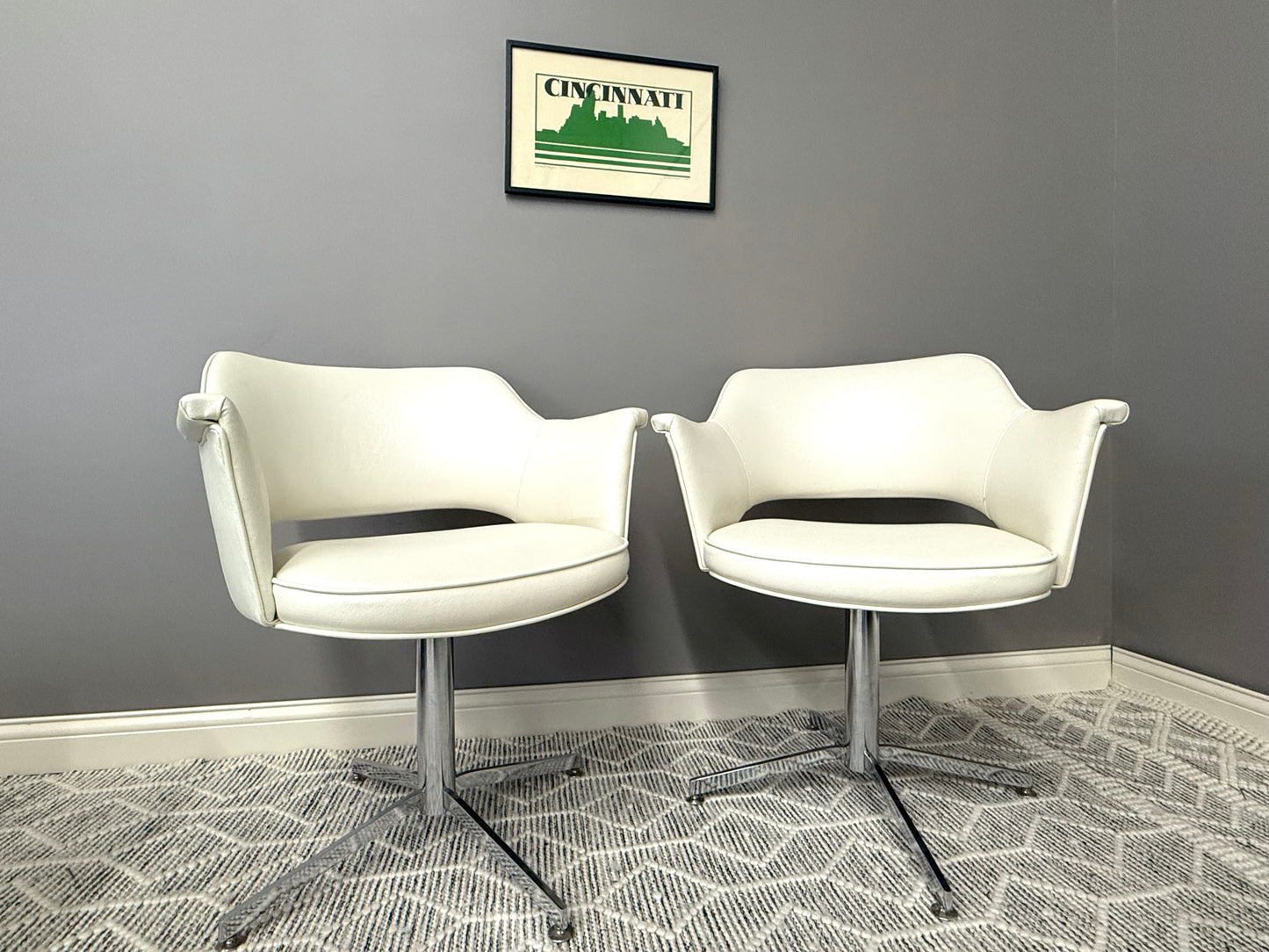 White MCM Swivel Chair Set