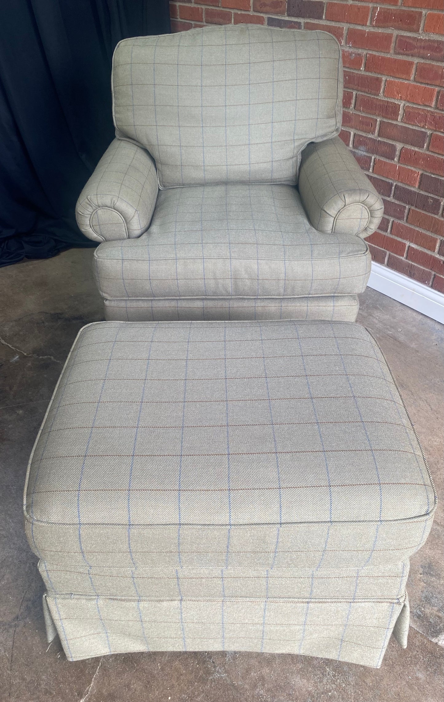 Taylor King Custom Chair and Ottoman with Ralph Lauren Fabric