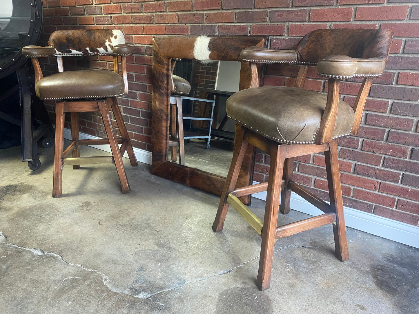 Old Hickory Tannery, Custom Barstool and Mirror Set