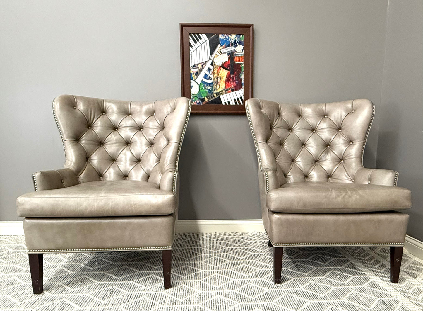 Jessica Charles Chilton Tufted Taupe Leather Chairs