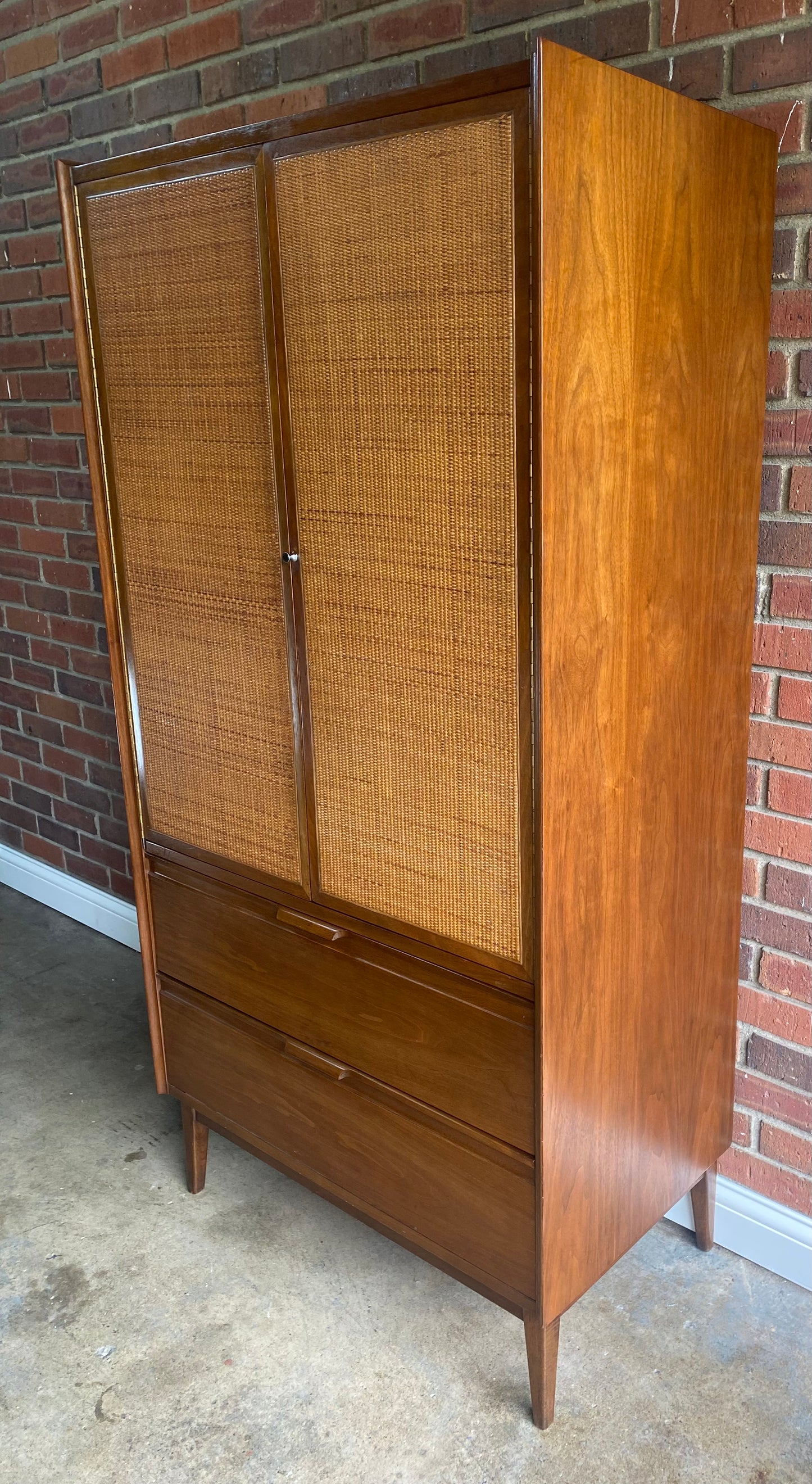 1,900-trade discount!  American of Martinsville, MCM Cane front Wardrobe, Armoire, Dresser