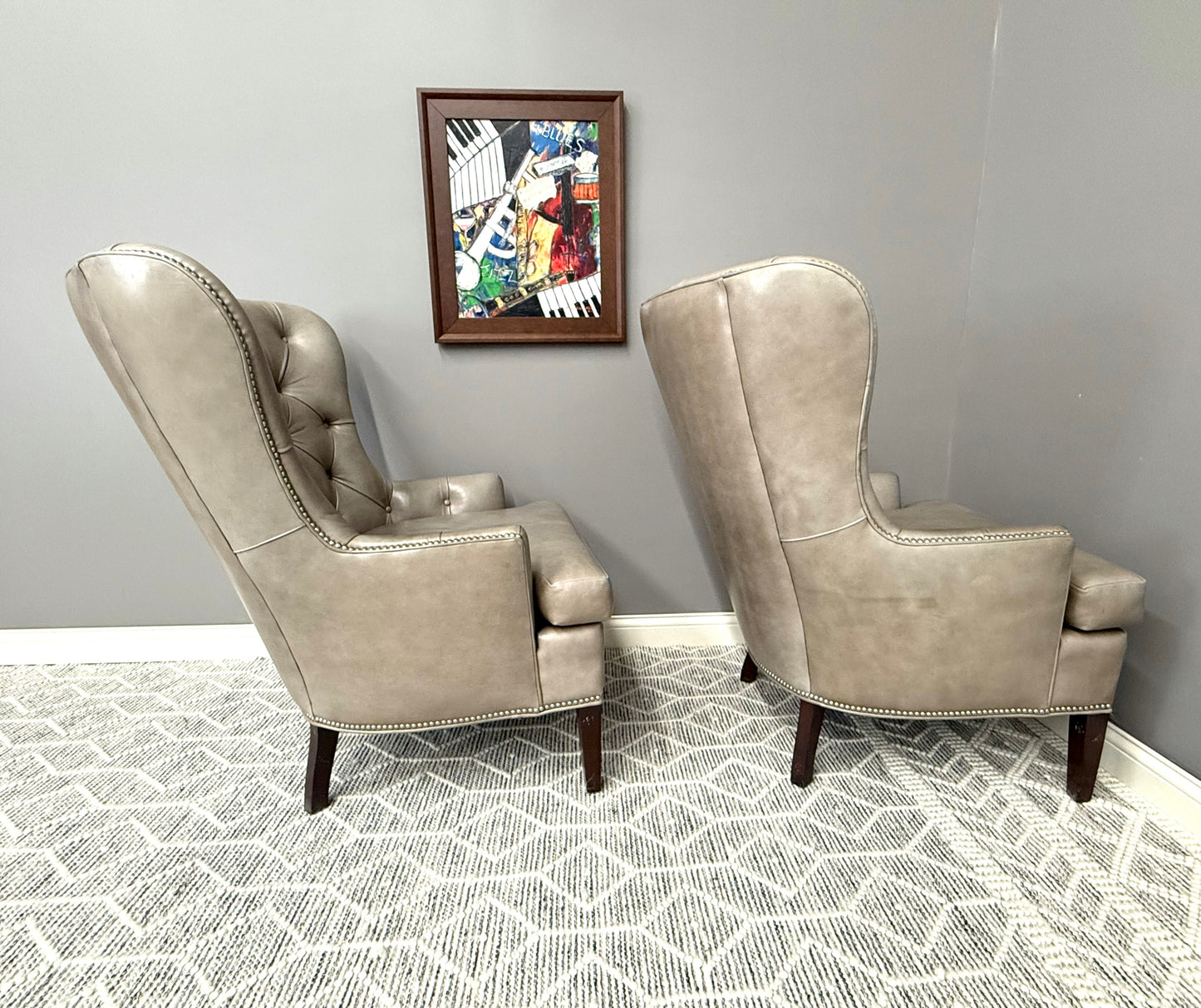 Jessica Charles Chilton Tufted Taupe Leather Chairs