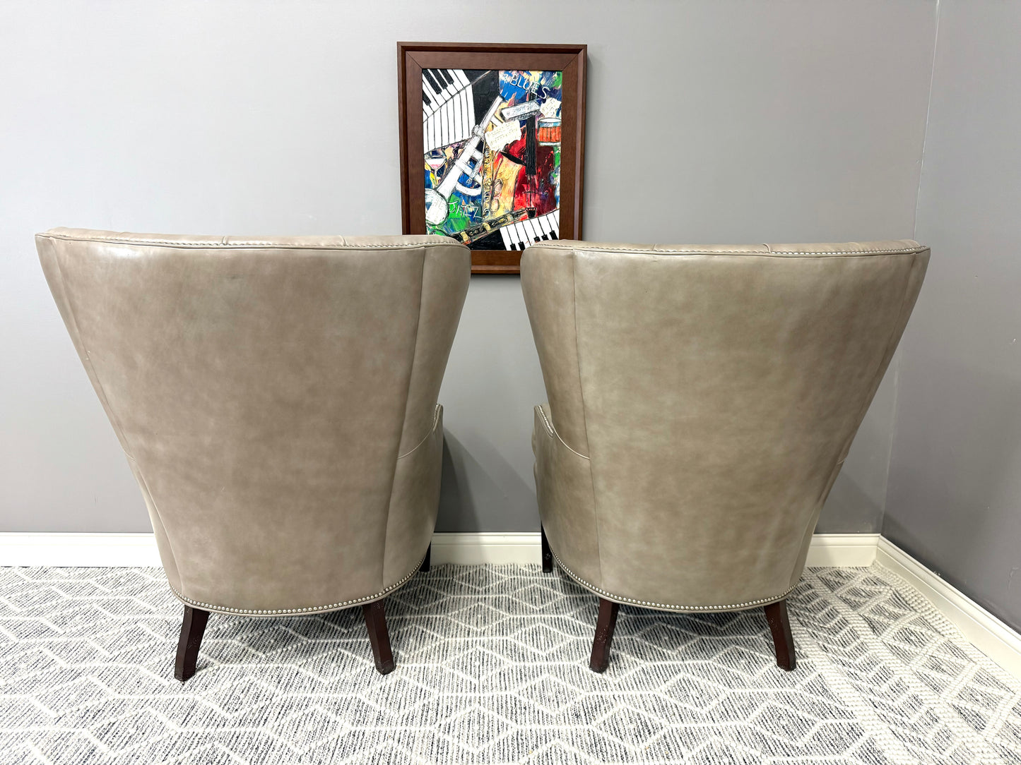 Jessica Charles Chilton Tufted Taupe Leather Chairs