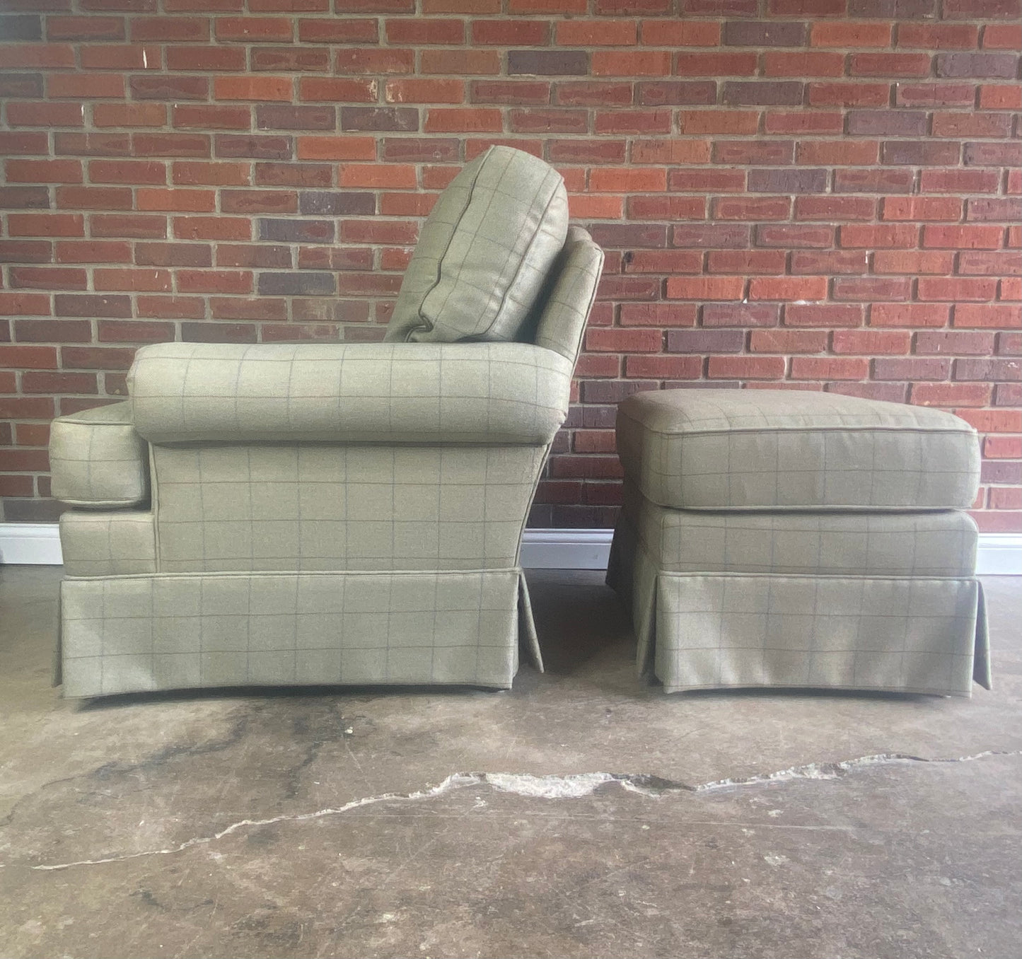 Taylor King Custom Chair and Ottoman with Ralph Lauren Fabric