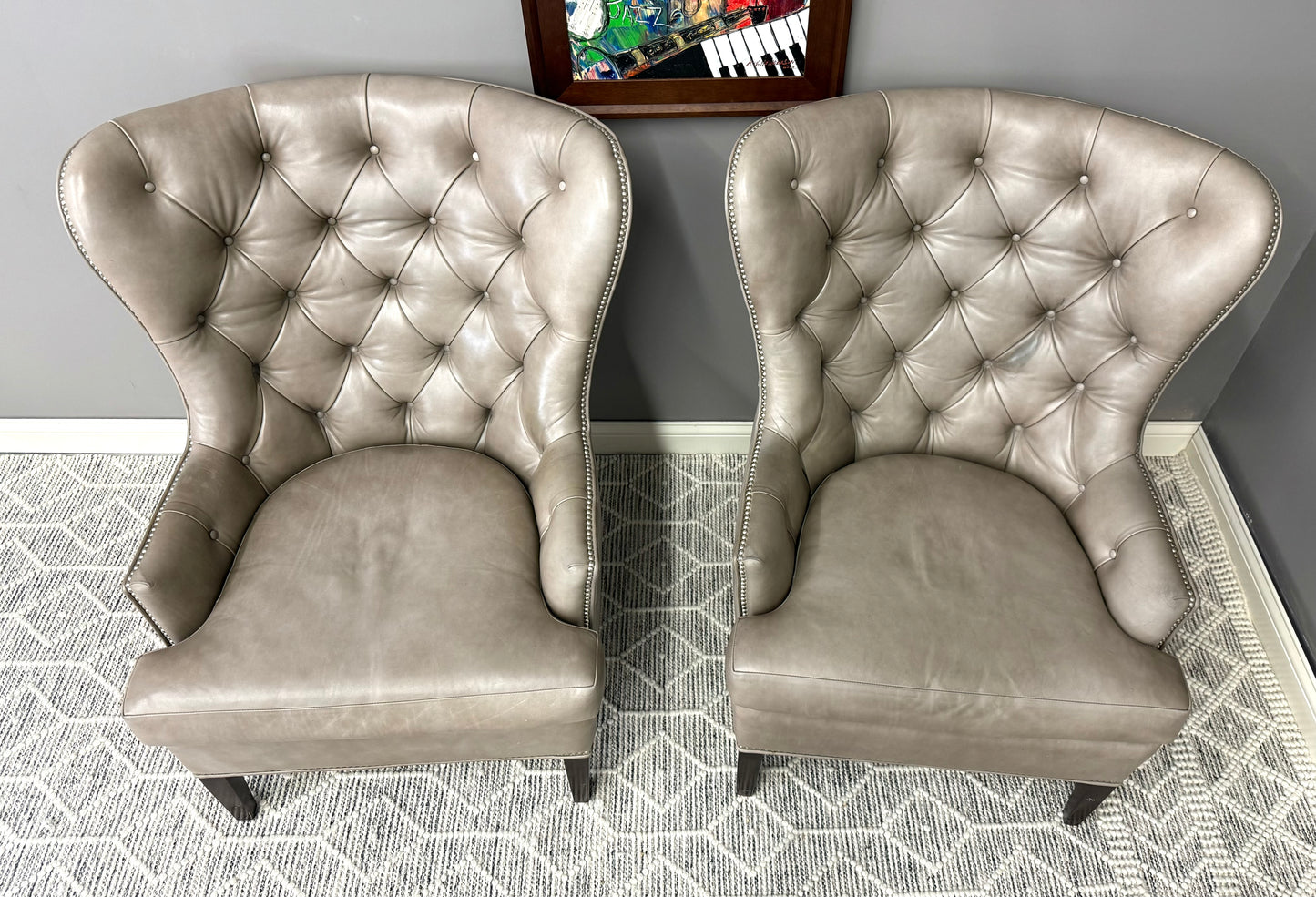 Jessica Charles Chilton Tufted Taupe Leather Chairs