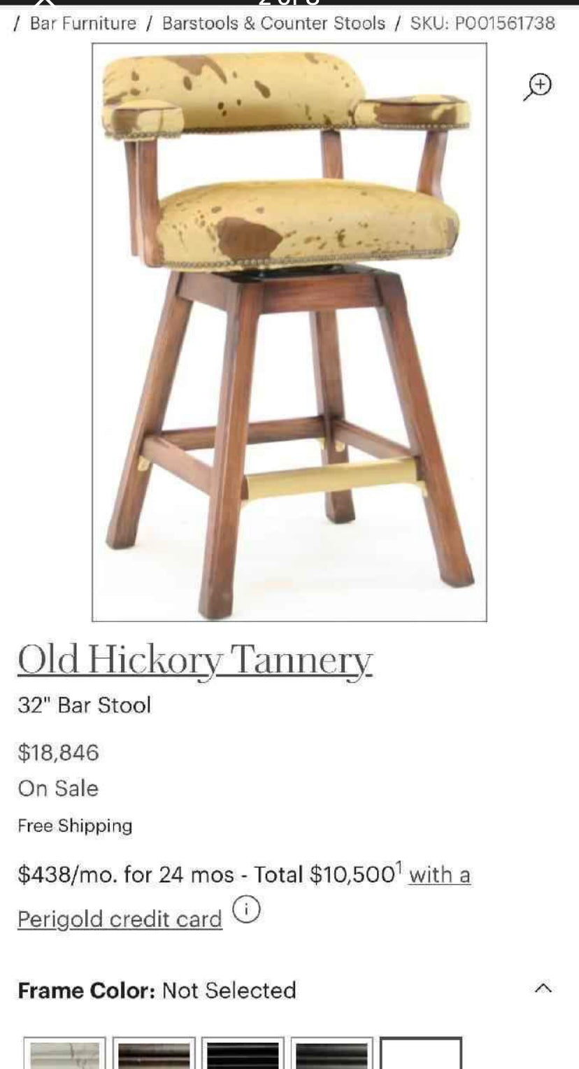 Old Hickory Tannery, Custom Barstool and Mirror Set