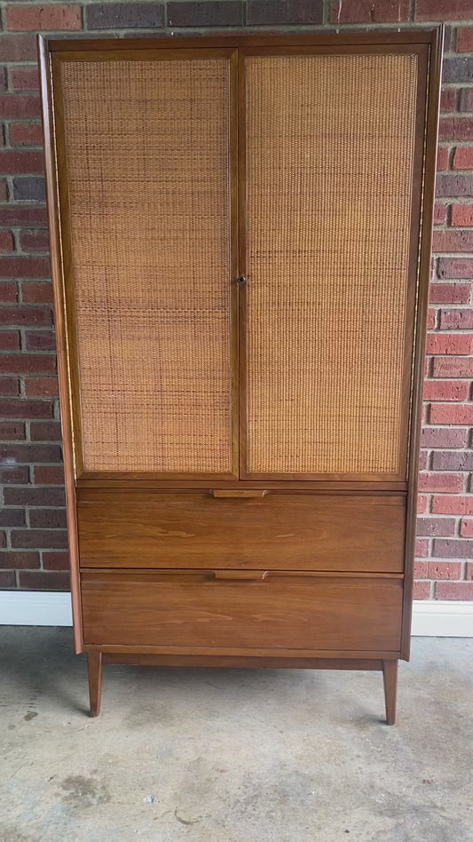 1,900-trade discount!  American of Martinsville, MCM Cane front Wardrobe, Armoire, Dresser