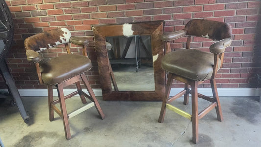 Old Hickory Tannery, Custom Barstool and Mirror Set